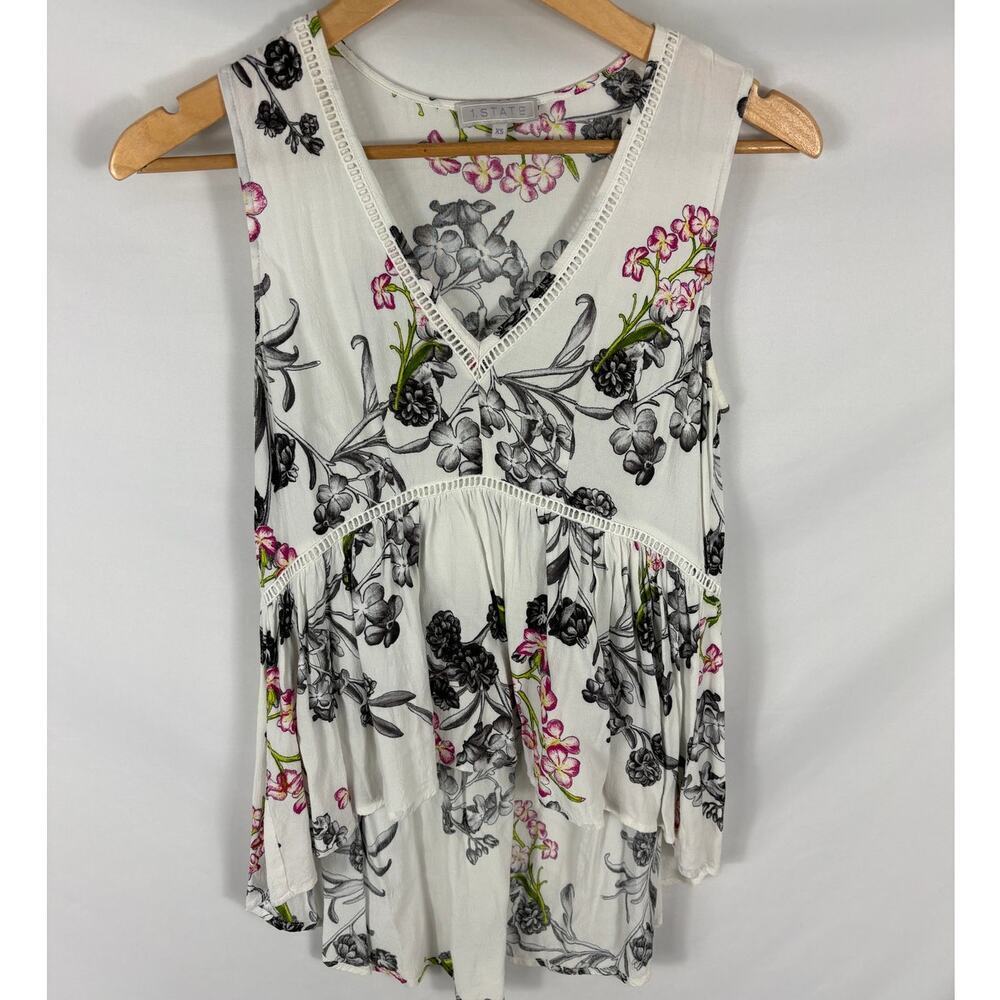 1 State Floral V Neck Hi Lo White Tank Size XS